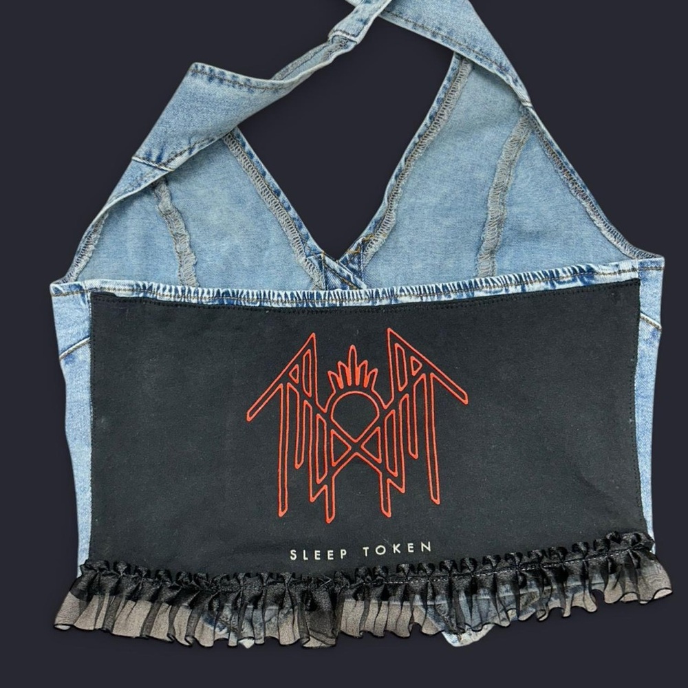 Denim and Black Halter Top with Sleep Token Graphic
